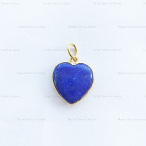 20mm Naturel Lapis Lazuli Pierre Précieuse Lunette 18k Plaqué Or 925 Argent Sterling À La Mode En Forme De Coeur Charmes Pendentif Femmes Cadeau - Product Image 2