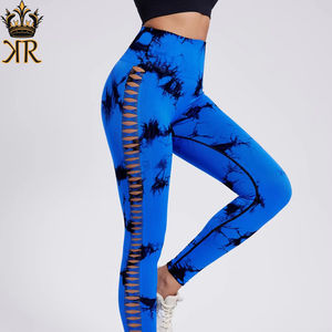 NORMOV cravate-teinture évider Yoga Sport pantalon femmes Push Up Sexy trou noir Fitness Gym course maigre femme élastique Yoga pantalon - Product Image 1