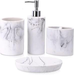 Elegant <b>White</b> Marble <b>Bathroom</b> <b>Set</b> Multipurpose Sleek Storage Ideal For Vanity Shelving Home Hotel Daily Use Gift Ready - Product Image 6