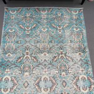 พรมวินเทจตุรกีขนาด 3.6x6.6 ฟุต พรมตกแต่ง พรมขนสัตว์โมร็อกโกสีน้ำเงินขาว - Product Image 3