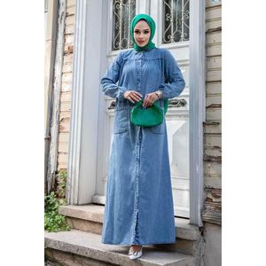 Robe en jean boutonnée sur le devant Neige légère Style élégant simple-Décontracté Formel Sexy-Manches courtes Technique lavée Silhouette droite - Product Image 5