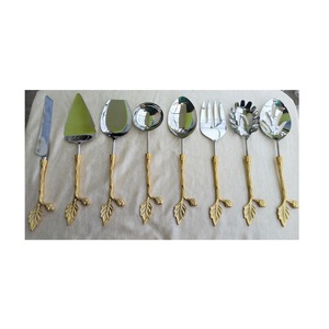 Ensembles de salade de couverts en laiton et d'acier inoxydable avec la conception de fleur pour la maison et le restaurant à bas prix ensembles de couverts de conception unique - Product Image 2