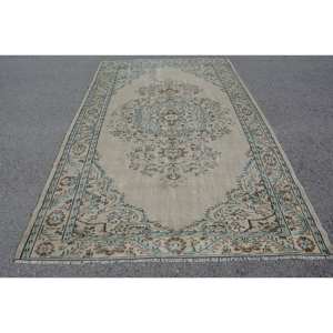 Classic Beige Blue Vintage <b>Turkish</b> Rug 5.8 X 9.4 ft Wool Patchwork Living Room <b>Carpet</b> with Latex Backing for Teens - Product Image 1