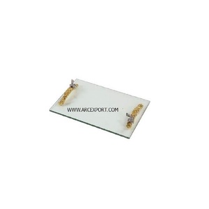 Plateau de service alimentaire en acier inoxydable Table élégante de luxe Plateau décoratif pour serveur de restauration rapide Plateau et plateaux avec poignée en métal doré - Product Image 4