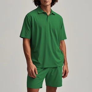 เสื้อยืดโปโลสำหรับผู้ชายผ้าคอตตอนแห้งเร็วมีกระดุมผ้าถักลายเองโลโก้100% ใส่สบาย2025 - Product Image 1