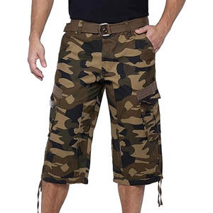 Short cargo camouflage gris pour hommes, style multi-poches, longueur genou, tenue décontractée en extérieur - Product Image 6