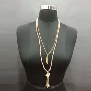 Urthn Gold Plated Brown <b>Beaded</b> Double Chain Necklace Fine Jewelry <b>Sets</b>-1109402C - Product Image 1