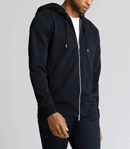 Breathable Winter Embroidered Custom Logo High Quality 100% Cotton <b>Men's</b> Zipper-Up French Terry Heavyweight <b>Black</b> Hoodie - Product Image 3