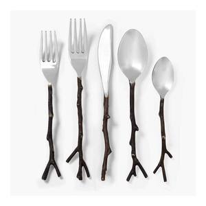 Modern American Inspired Handcrafted Cutlery Set with <b>Ornate</b> Twisted Handles 5 Pcs High-Quality <b>Mirrored</b> Steel Flatware Sets - Product Image 5