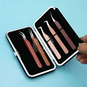 Pinza Profesional para Extensión de Pestañas con Punta de Fibra, Punta en X de 90 Grados, Herramienta Curva para Volumen de Pestañas Postizas - Product Image 1