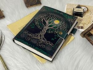 Vintage cuir Journal Grimoire fil selle couture arbre de vie Design reliure à spirale cahiers rechargeables - Product Image 3