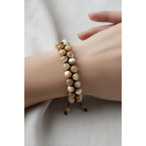 Bracelet en pierre naturelle macramé double rangée 8 mm en nacre - Product Image 3