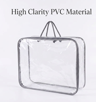Sac de rangement réutilisable en PVC transparent avec soufflets sur 4 côtés, fermeture éclair, recyclable, pour couette, ensemble de literie, oreiller, avec poignée Flexiloop personnalisée