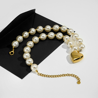 Collier en acier inoxydable plaqué or 18 carats à la mode, pendentif cœur creux, chaîne de perles, étanche pour femme, collier P253548