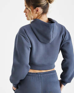 Vente en gros de logo personnalisé de haute qualité pour femmes 100% coton veste à capuche survêtement avec bas d'épaule jogging haut et bas - Product Image 4