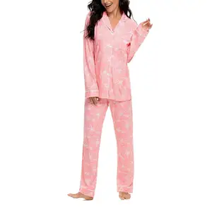 Stampa digitale personalizzata abbigliamento da notte 100% in puro cotone/raso pigiama Set da donna all'ingrosso per dormire indossa 2024 USA