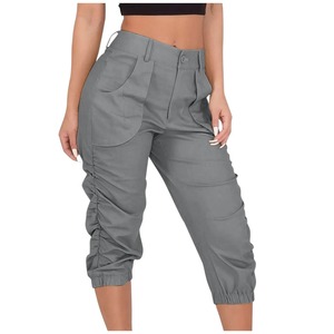 Pantalones recortados de verano para mujer Pantalones cargo para mujer Pantalones recortados Harem Jogging Beam Foot Fitness Multi-bolsillo, pantalones para exteriores - Product Image 5