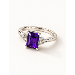 Rose <b>Gold</b> Plated Emerald Cut <b>Amethyst</b> Vintage Statement <b>Ring</b> - Product Image 1