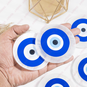 Precio de Fábrica, Calidad AAA, Placa Redonda de Cristal de Selenita de 3 Pulgadas con Ojo Turco para Meditación y Limpieza Energética, Anshul Impex - Product Image 2