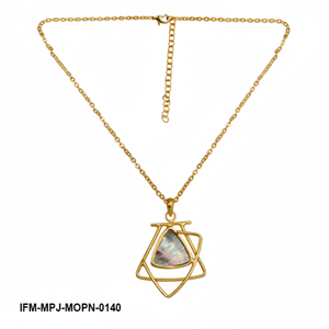 Mother of Pearl Pendant <b>Necklace</b> Gold Plated Triangle Statement Jewelry for Women Iridescent Shell Inlay Adjustable Chain - Product Image 3