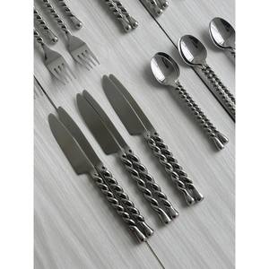 Service de couverts en métal torsadé plaqué argent antique de 24 pièces, vaisselle faite à la main, design minimaliste, décoration élégante, cadeau unique - Product Image 3