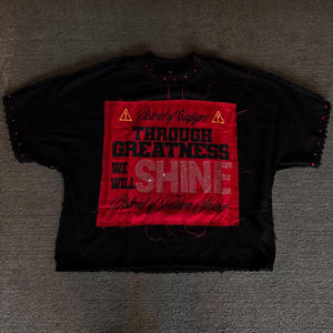 Camiseta Corta Personalizada para Hombre, Tejida, con Parches, Estilo Desgastado, Corte Cuadrado, Mangas Cortas, Impresión Serigrafiada, Bordado, Apliques, Pedrería, 100% - Product Image 5