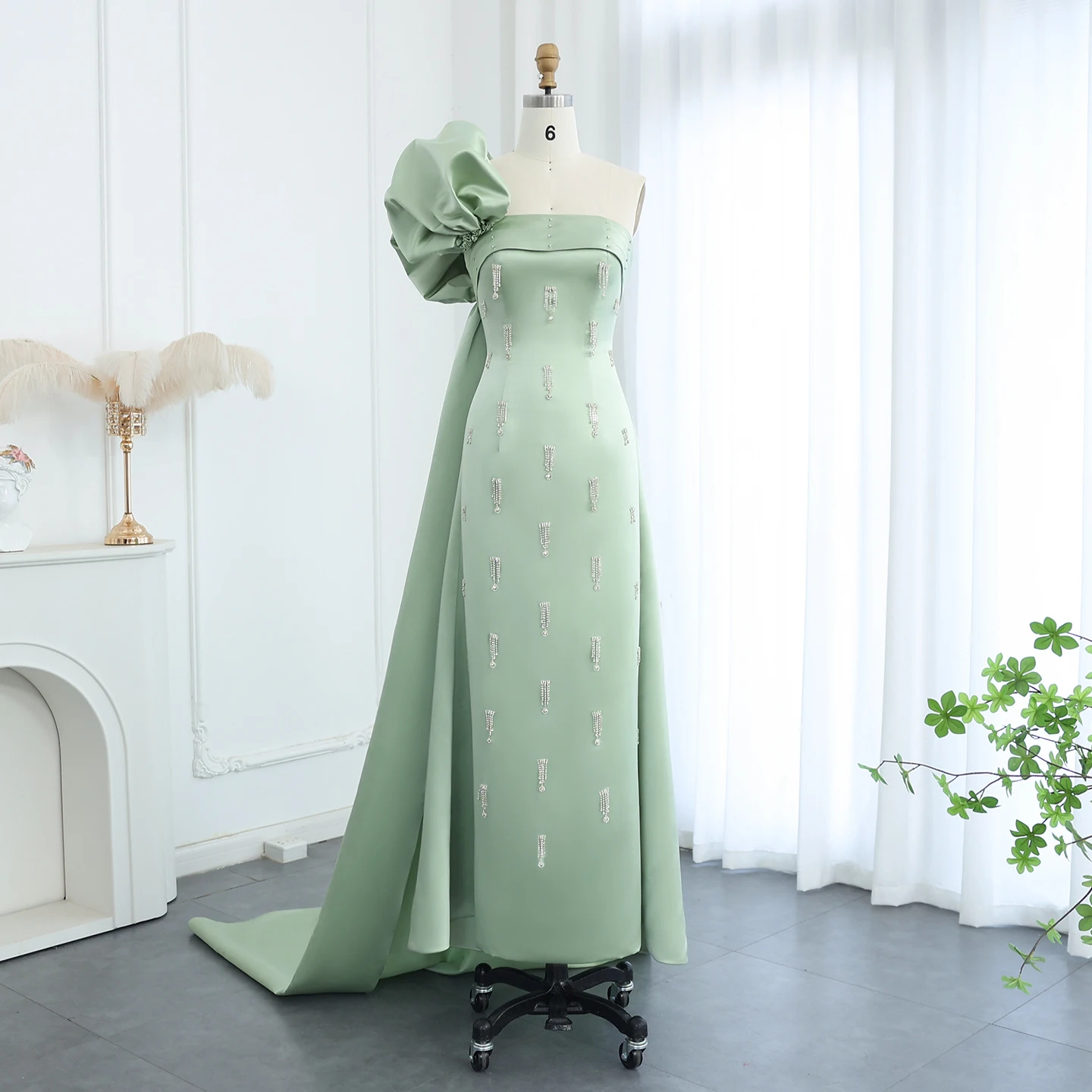 sage green asymmetrical dress Mother Of The Bride Dresses Sage Green Elegant Jewel A-Line Sleeves V- main image 1