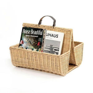 Porte-revues en rotin artisanal avec poignée, organisateur de bureau en osier naturel pour livres, dossiers, journaux, bureau OEM ODM - Product Image 6