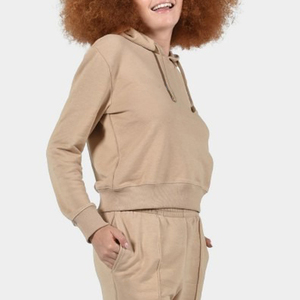 Sweat à capuche court zippé pour femme, 100% coton, écologique, léger, personnalisable avec logo OEM, haute qualité, vêtement décontracté - Product Image 1