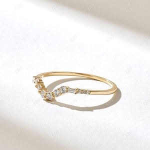 Anillo de boda de oro macizo de 14K, anillo curvo de diamante Real para todos los días, anillos apilables de diamantes Baguette delicados, anillos de joyería certificados IGI - Product Image 6