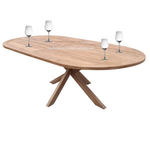 Table à manger ovale moderne en teck massif, mobilier d'extérieur durable pour hôtel, villa, complexe hôtelier, utilisation extérieure - Product Image 1