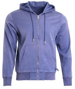 Men's Casual Light Grey <b>Full</b> <b>Zip</b> Hooded Knitted <b>Sweatshirt</b> 100% Cotton Solid Pattern Acid Washed Plain Dyed Quick Dry Breathable - Product Image 2