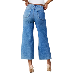 Jeans décontractés pour femmes de qualité supérieure pantalons jambe large taille haute Style droit Denim lavé pour le printemps plat Design élégant BD - Product Image 2