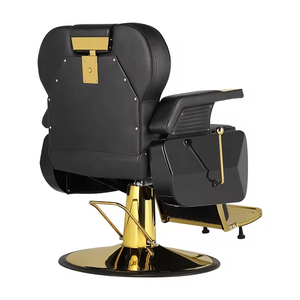 Fauteuil de Salon Hydraulique Inclinable Noir et Or de Luxe en Cuir Synthétique, Chaise de Barbier par Smartspace pour Salon de Coiffure, Matériau PU - Product Image 5