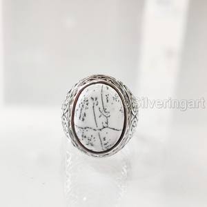 Grossiste Bague pour homme Bague de naissance en howlite blanche naturelle de toutes tailles Bijoux de Noël ottoman Bague en argent sterling 925 - Product Image 5