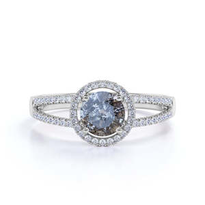 Servicio personalizado antiguo Halo corte redondo sal y pimienta diamante Split Shank <span class=keywords><strong>Pave</strong></span> anillos de compromiso para mujeres Moissanite - Product Image 1