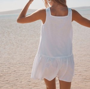 Robe d'été décontractée en jersey 100 % lin, style confortable, col carré blanc, mini-étagée, coupe trapèze, taille naturelle, écologique, ODM - Product Image 6