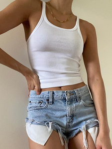 ลําลองสีขาวแขนกุดผ้าฝ้าย Cami Top ผู้หญิงแฟชั่น Ribbed Crop Top Tees สุภาพสตรีขั้นพื้นฐานฟิตเนสยกทรงฤดูร้อนเสื้อกล้าม - Product Image 4