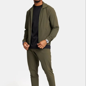 Chaqueta de gimnasio atlética con cremallera completa elástica de cuatro vías de alta calidad para hombres con chándal con bolsillos laterales - Product Image 1