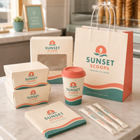 Ensemble d'emballages personnalisés AT PACK pour les boutiques de crème glacée avec des sacs en papier, des gobelets à café, des serviettes et des pailles pour les boutiques de crème glacée