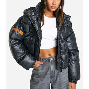 Chaqueta acolchada con forro de Sherpa para mujer, parka cálida con capucha extra acogedora, etiqueta personalizada al por mayor - Product Image 1