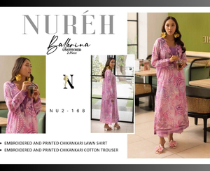 Ssumaira's NUREH Luxury Printed Chikankari bordado Lawn Collection 2025 vestido de bailarina de fiesta indio y pakistaní - Product Image 4