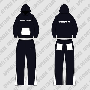 OEM color verde oscuro con bolsillos blancos y logotipos pantalones acampanados con capucha comodidad transpirable chándal conjuntos de traje estampado de los hombres - Product Image 3