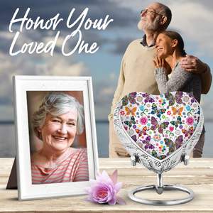 Urna de recuerdo de corazón de mariposa para cenizas humanas-Urna pequeña multicolor con soporte y caja-Urna de mariposa para cenizas-Honor Your - Product Image 5