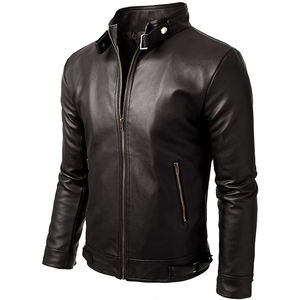 Veste en cuir avec design personnalisé, veste en cuir de couleur unie pour hommes, vêtements de rue, veste en cuir pour hommes en vente en ligne - Product Image 1