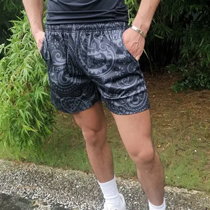 Short de sueur vierge personnalisé avec cordon de serrage et lavage à l'acide Shorts pour hommes en coton brut et uni - Product Image 6