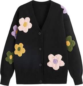 Sweatshirts à col rond décontractés et élégants en denim déchiré, logo personnalisé, broderie florale, tricot, sweats à capuche en cachemire pour femmes - Product Image 3