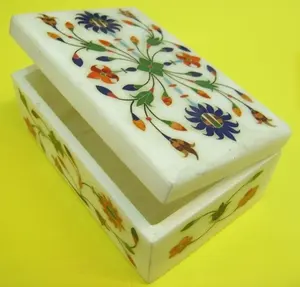 Joyero con incrustaciones de mármol hecho a mano de calidad superior, Forma cuadrada redonda, superventas en Alibaba para organizar joyas - Product Image 4