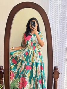 Vestido largo de moda para mujer, patrón étnico, vestido Maxi escalonado, manga abullonada, línea A, traje fluido para verano y ropa de moda diaria - Product Image 3