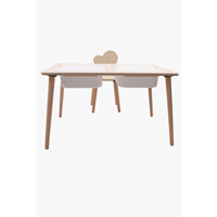Ensemble de bureau d'école pour enfants en bois blanc scandinave Montessori Rozitoys, chaise en bois, 2 compartiments de rangement, sécurité